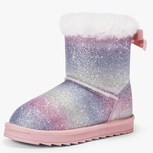 NWT DREAM PAIRS Girls Winter Faux Fur Warm Snow Ankle FuzzyChic Bow Boots, 9